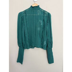 Farm Rio Clip Dot Blouse Emerald Green XS